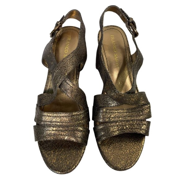 Franco Sarto Wedge Sandal Womens 8.5 Heels Shoes Metallic Leather Upper L-Grace - Picture 3 of 11